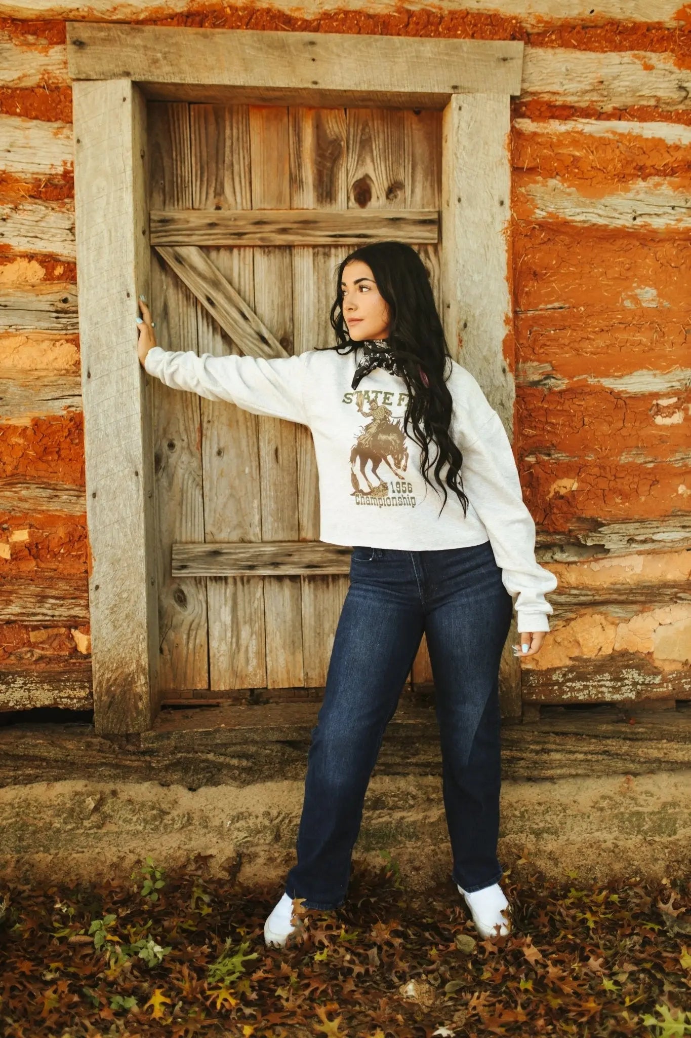 State Fair Rodeo Raw Hem V-Neck Crop Graphic Sweatshirt Wild Junkie