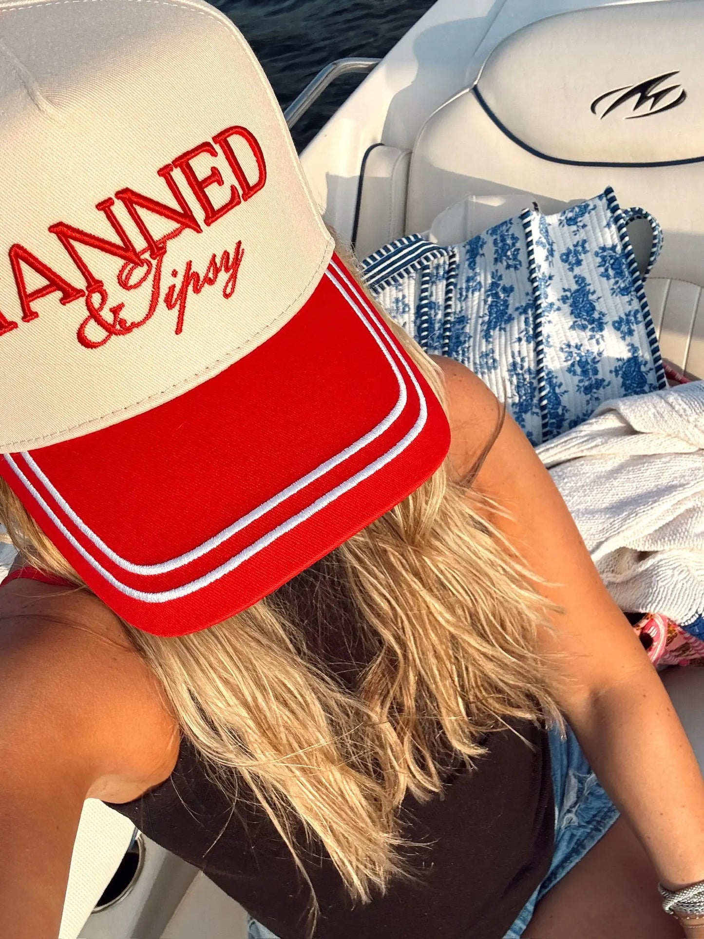 Tanned & Tipsy - Red Vintage Trucker Hat KenzKustomz