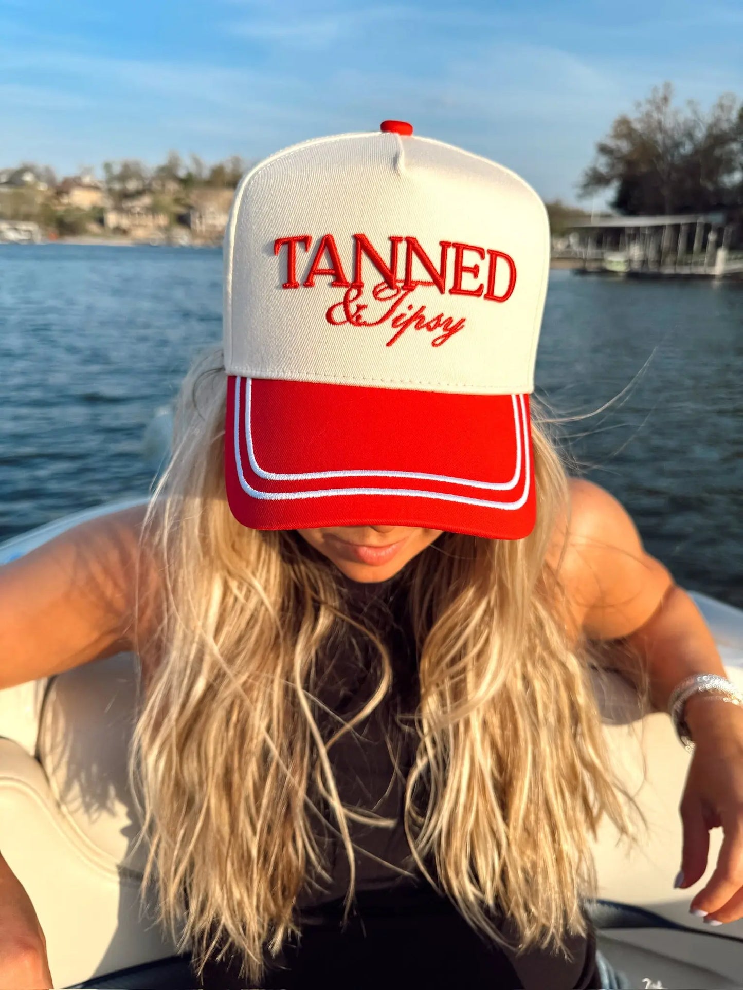 Tanned & Tipsy - Red Vintage Trucker Hat KenzKustomz