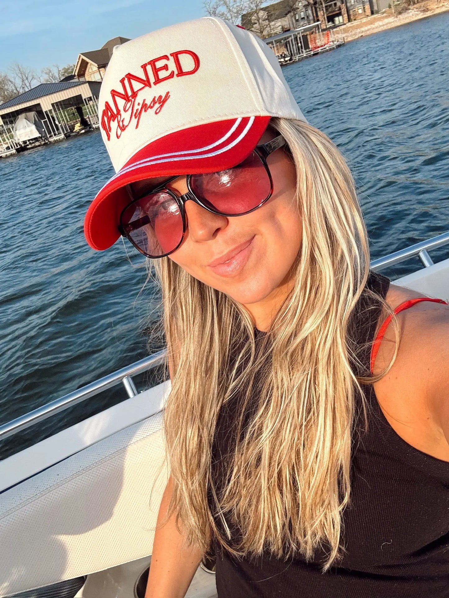 Tanned & Tipsy - Red Vintage Trucker Hat KenzKustomz