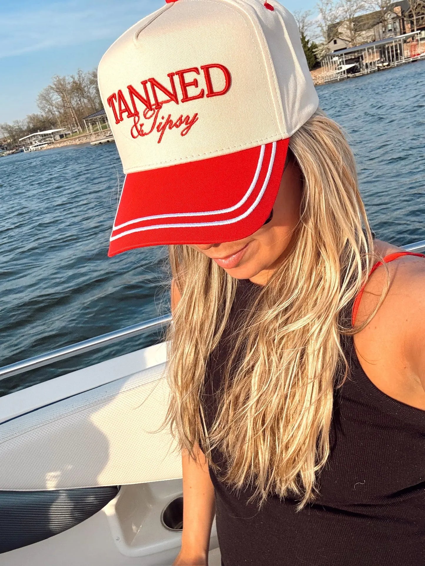Tanned & Tipsy - Red Vintage Trucker Hat KenzKustomz