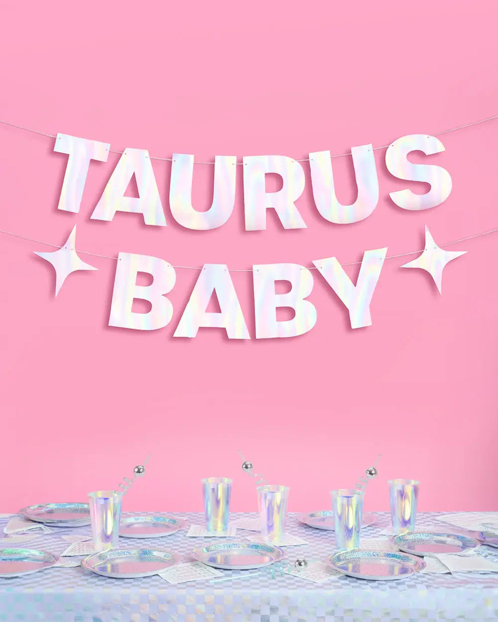 Taurus Baby Banner - iridescent foil banner xo, Fetti