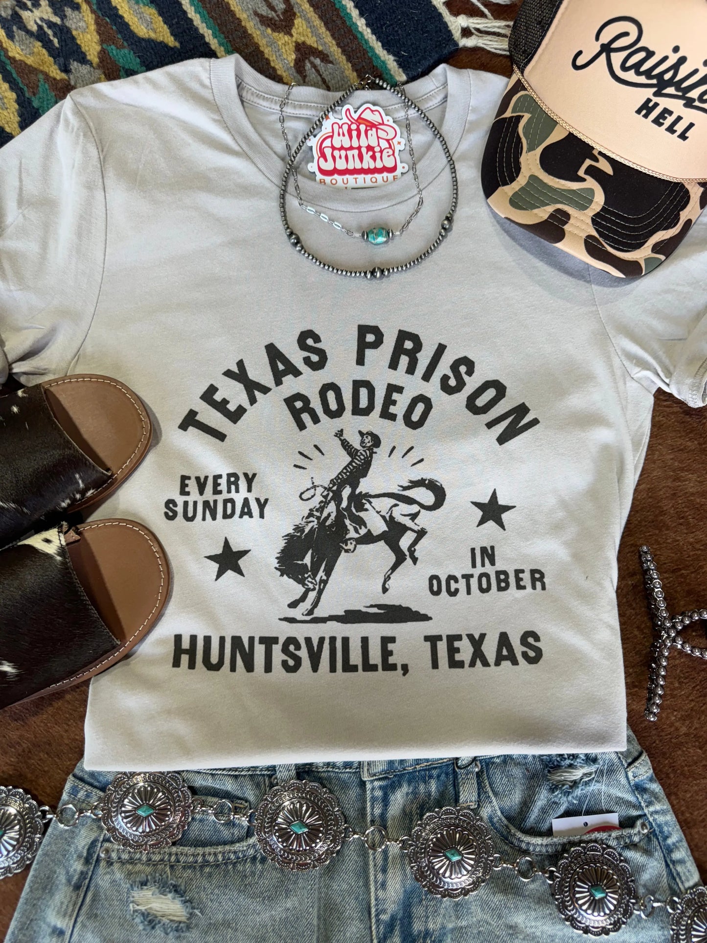Texas Prison Rodeo Cowboy Raw Cut V-neck Graphic Tee Wild Junkie