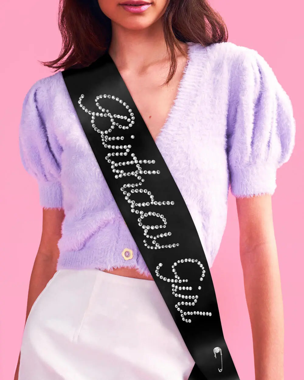That Bday Girl Sash - black silk + rhinestones xo, Fetti