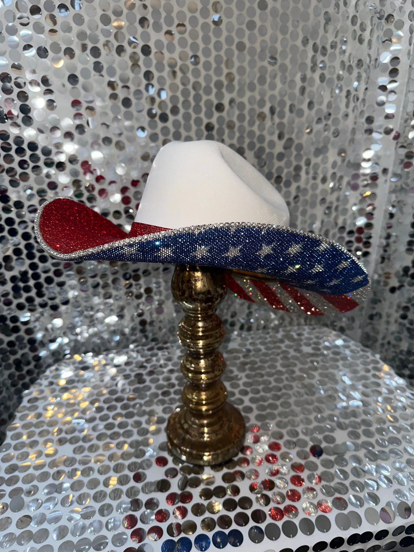 The "America" Hat - Red On Top Rhinestone Cowgirl