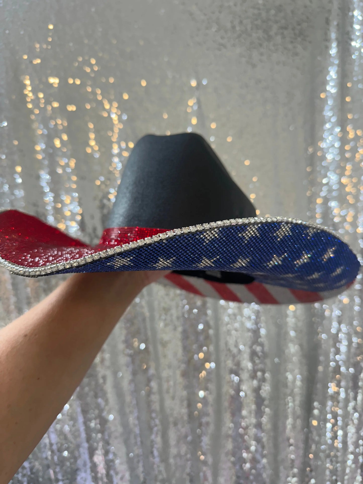 The "America" Hat in Black - Red Rhinestones on Top Rhinestone Cowgirl