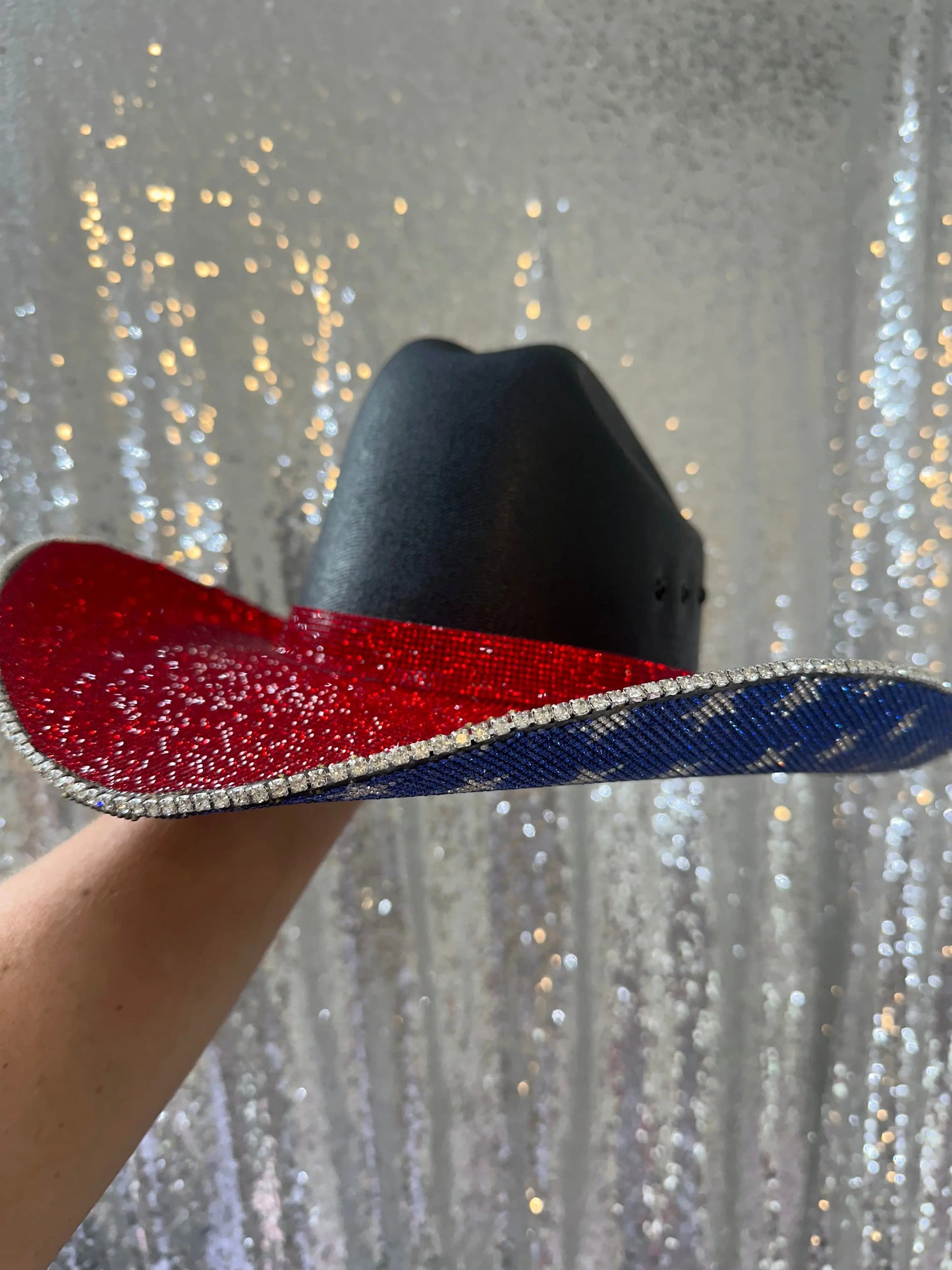 The "America" Hat in Black - Red Rhinestones on Top Rhinestone Cowgirl