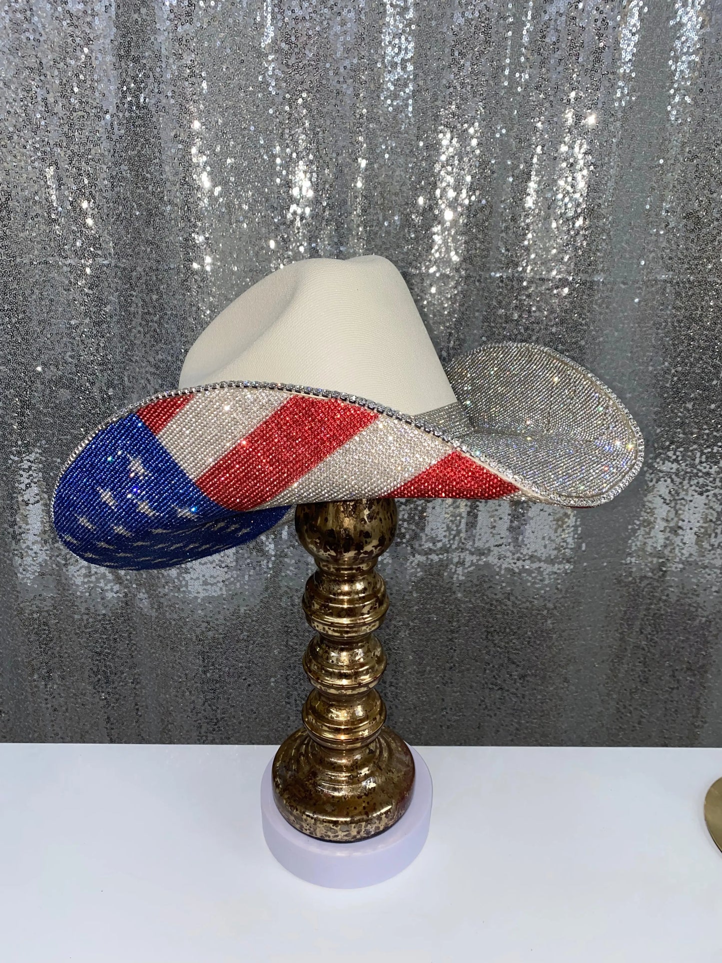 The "America" Hat on Sand Squared Styled Hat Rhinestone Cowgirl