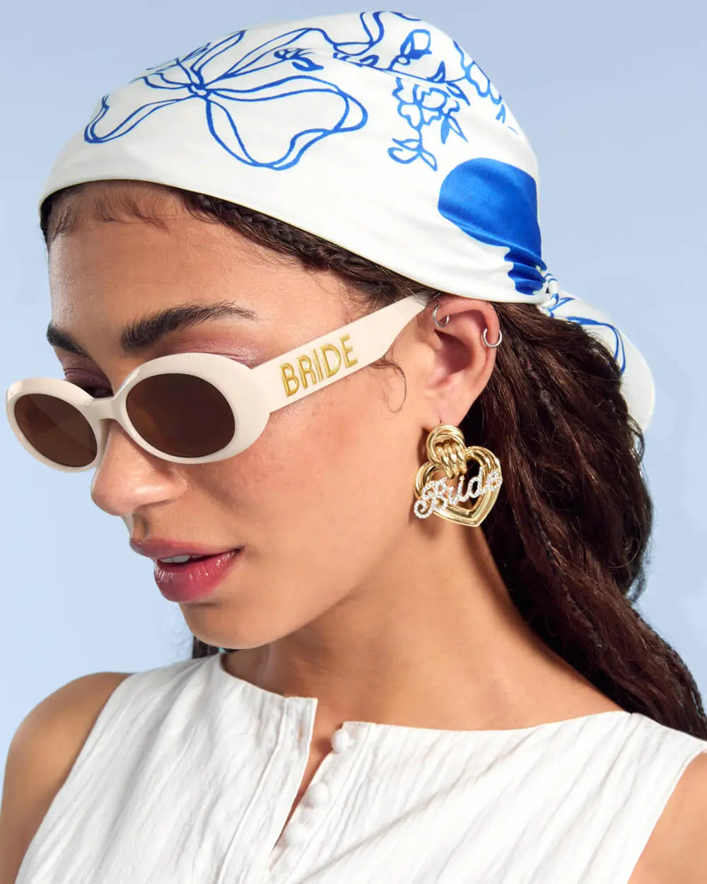 Trendy Bride Pack - head scarf, sunglasses + earrings xo, Fetti