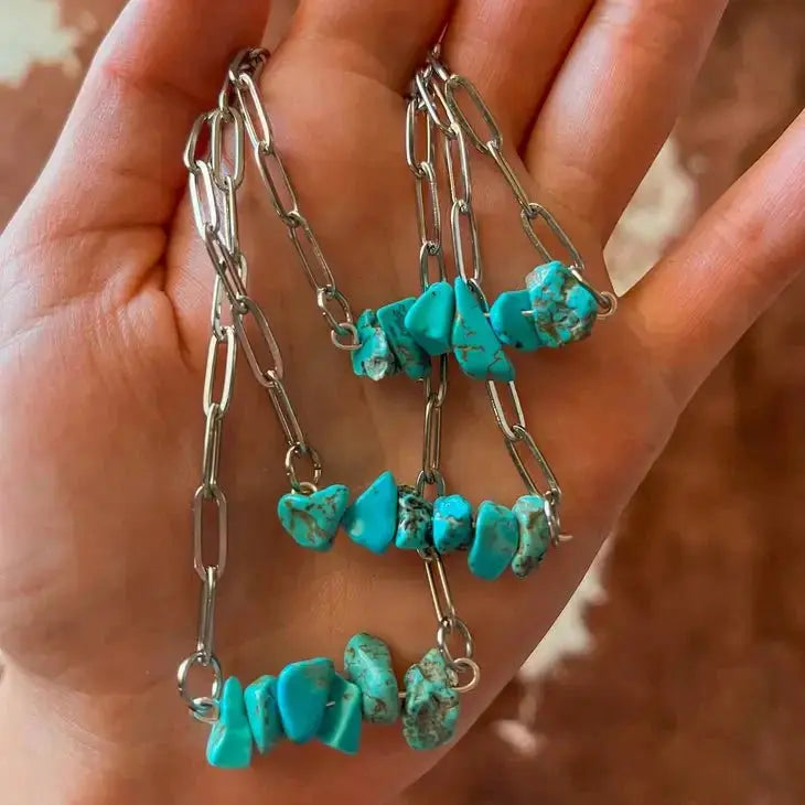 Turquoise Chips Paperclip Chain Necklace Wild Junkie