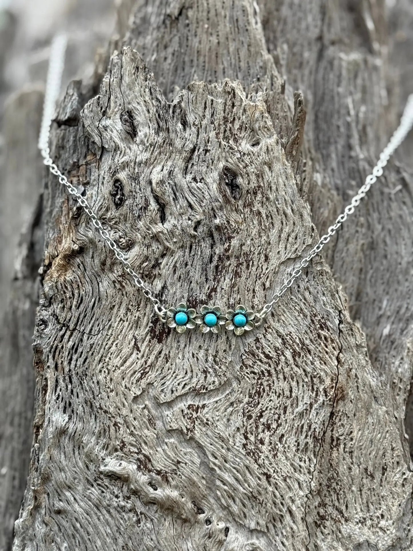 Turquoise Flowers Trio Chain Necklace Wild Junkie