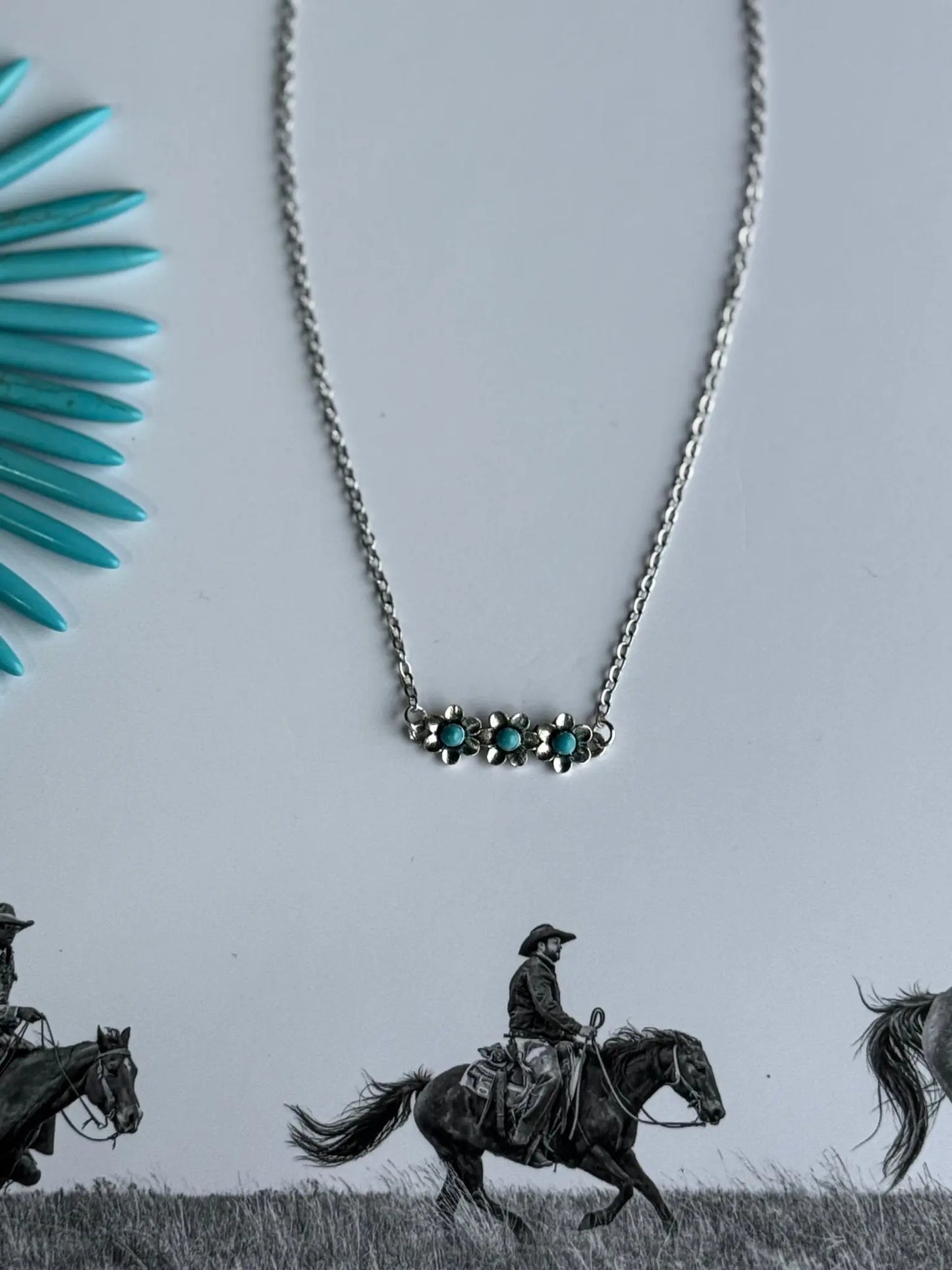Turquoise Flowers Trio Chain Necklace Wild Junkie