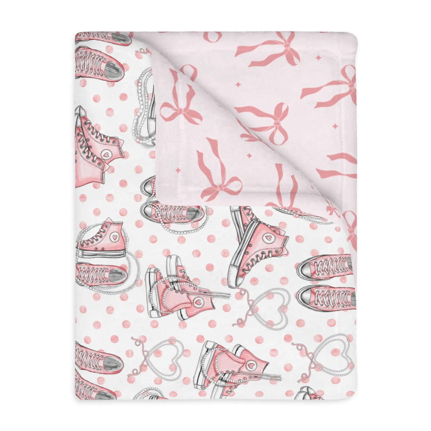 Velveteen Microfiber Blanket (Two-sided print) - Coquette Aesthetic Sneakers and Pearls Design Printify