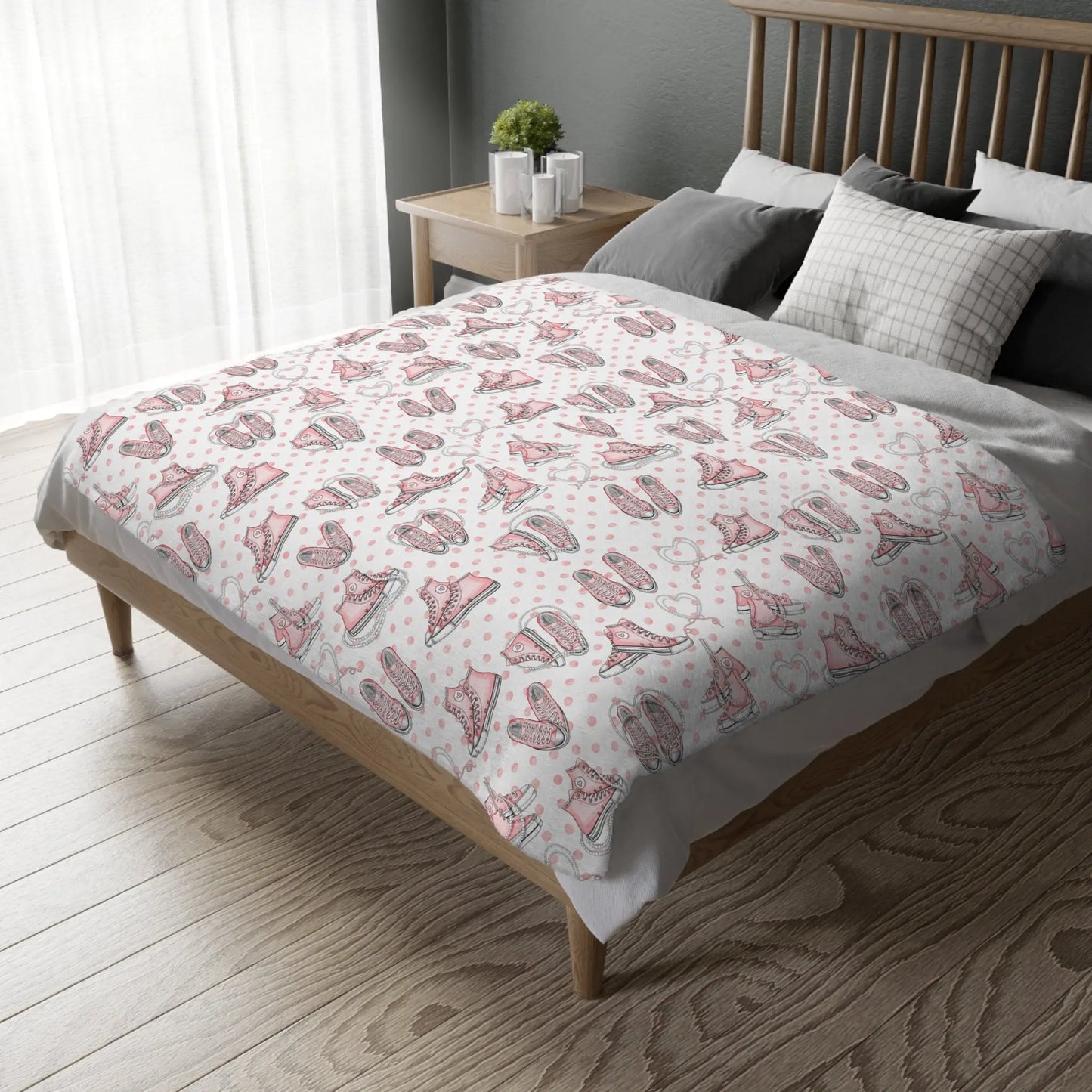 Velveteen Microfiber Blanket (Two-sided print) - Coquette Aesthetic Sneakers and Pearls Design Printify