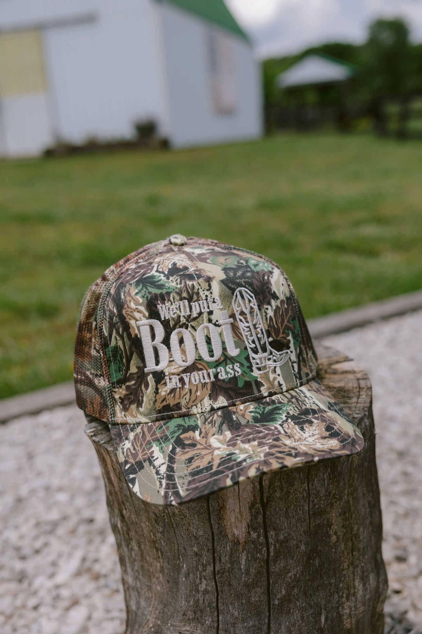 We'll Put A Boot in your Ass - Camo Trucker Hat KenzKustomz