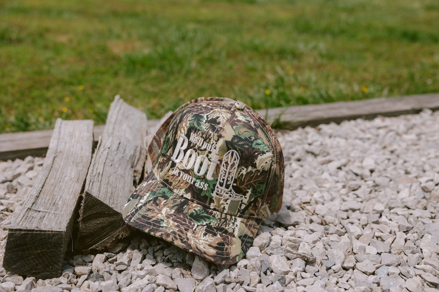 We'll Put A Boot in your Ass - Camo Trucker Hat KenzKustomz