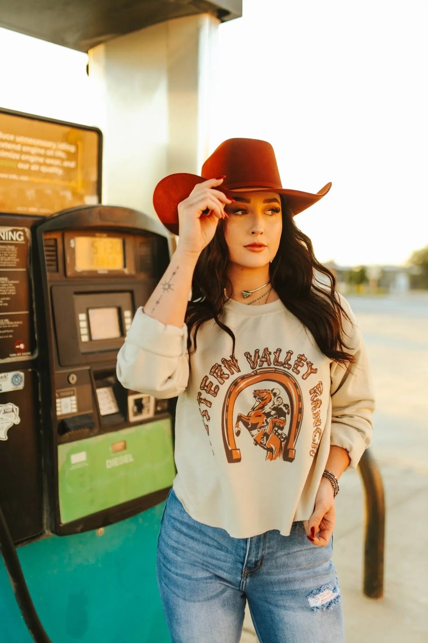 Western Valley Ranch Raw Hem Graphic Sweatshirt Wild Junkie