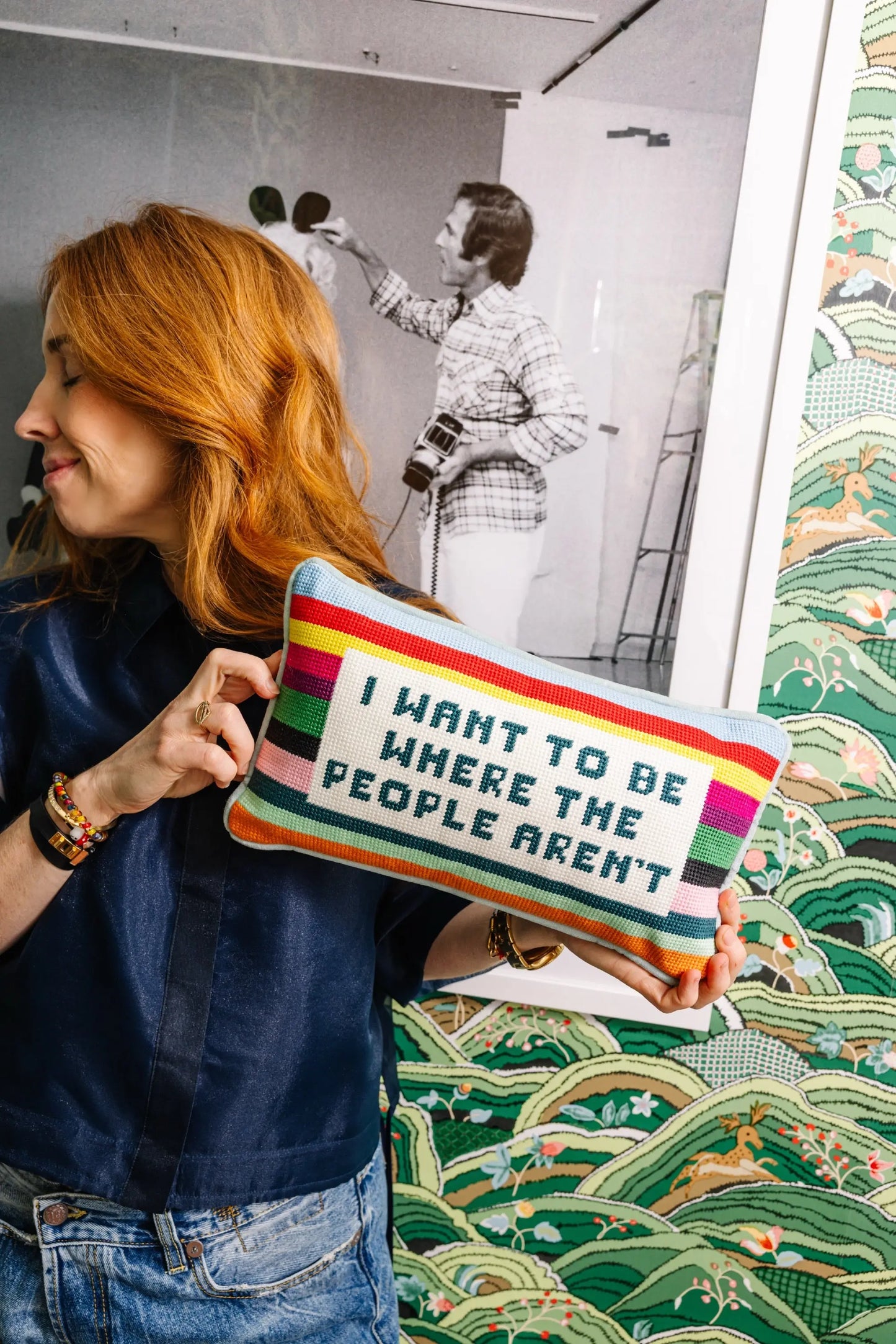 Where the People Aren't Needlepoint Pillow Furbish Studio