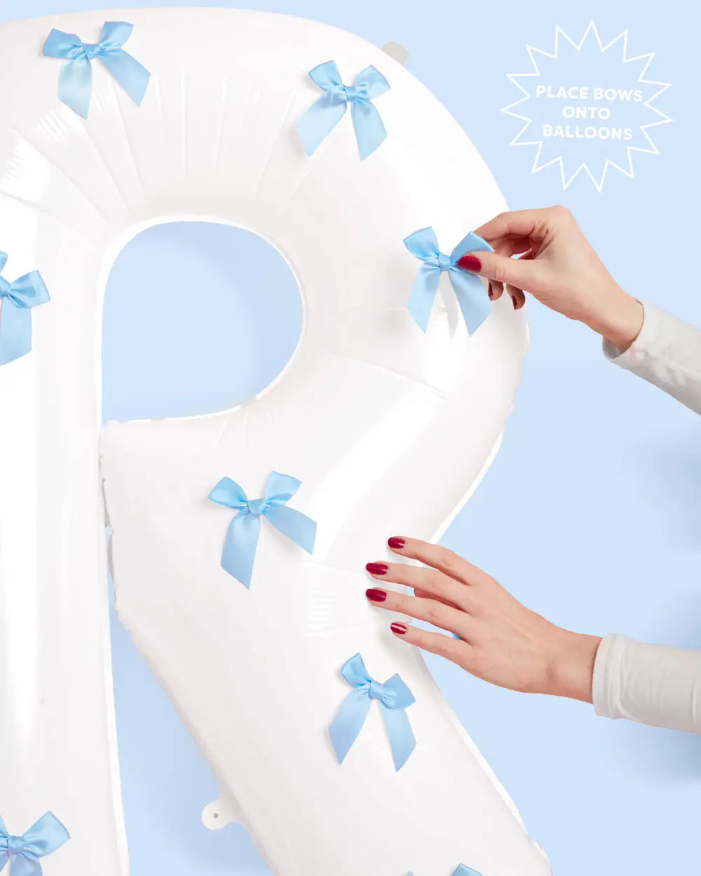 XL Bride + Bows Balloons - 40" white balloons + blue bows xo, Fetti