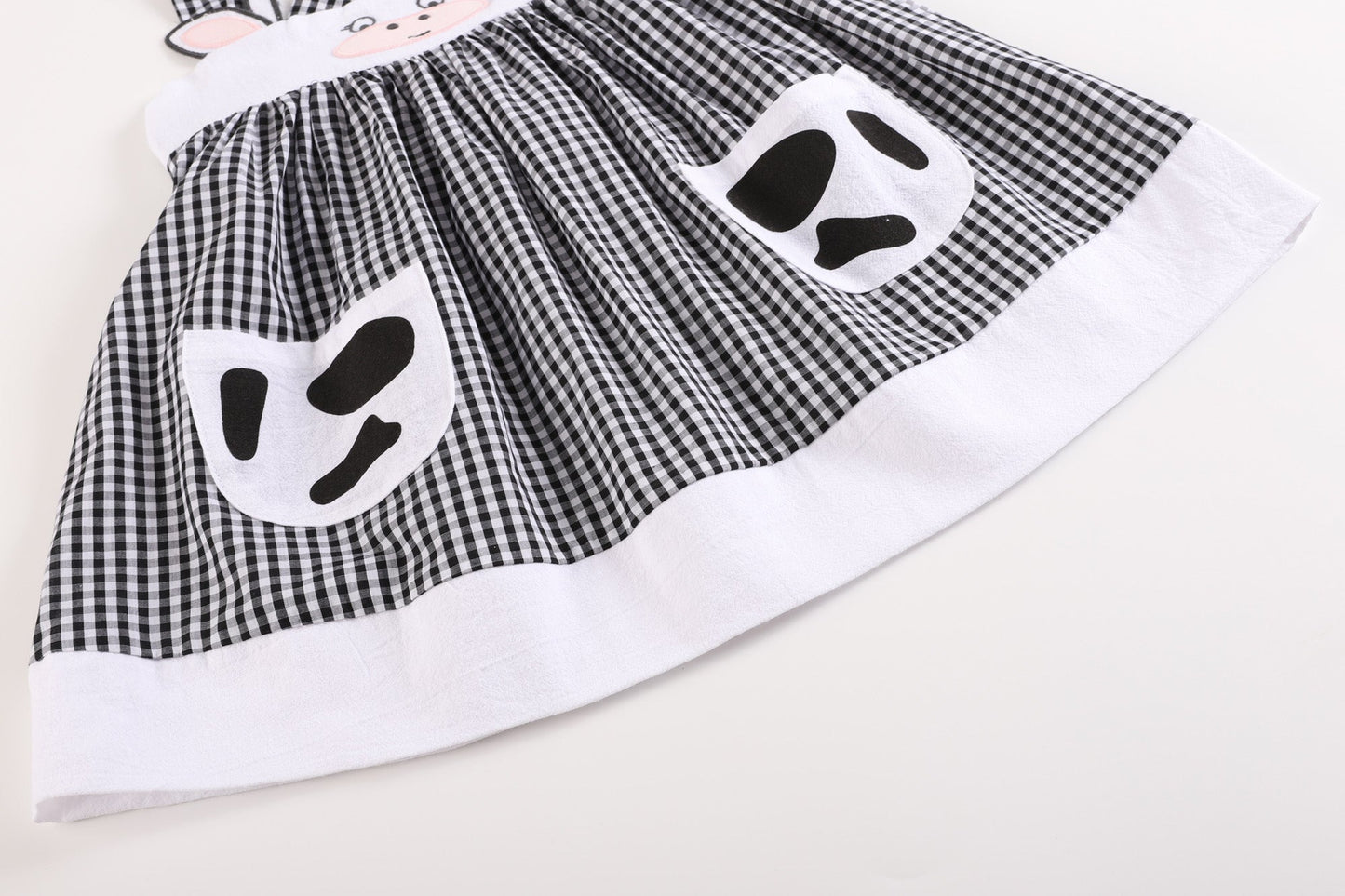 Black Gingham Cute Cow Pocket Sundress