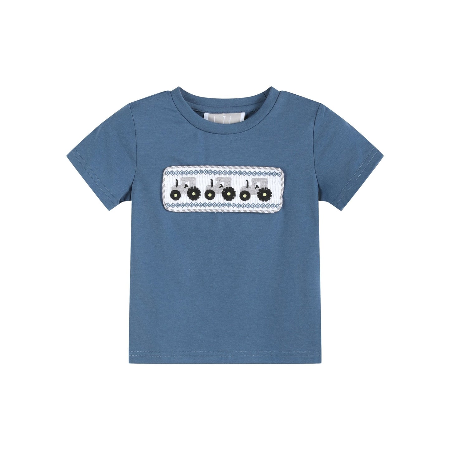 Blue Tractor Smocked Shirt and Gray Shorts Set