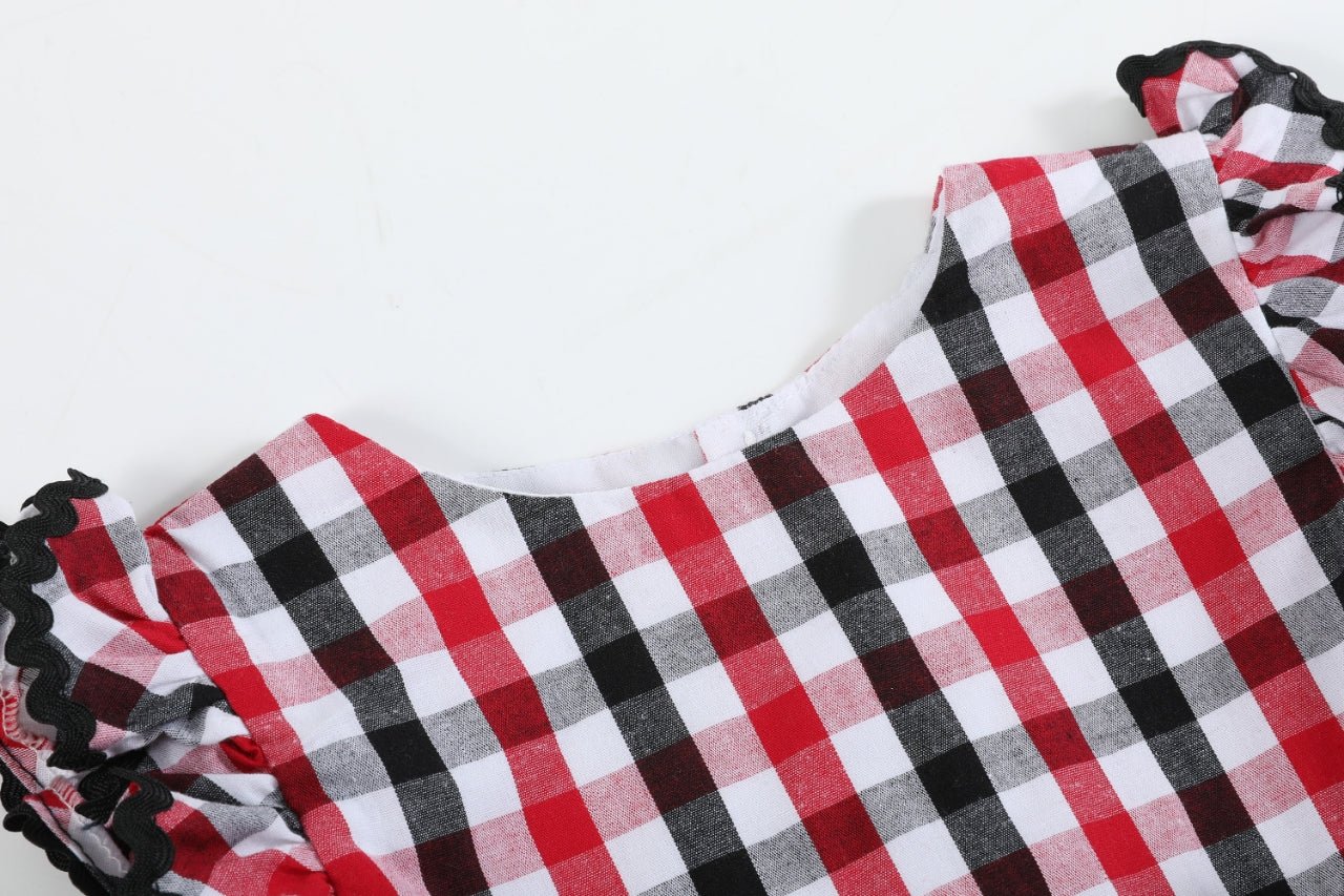 Red White and Blue Gingham Ruffle Bow Romper