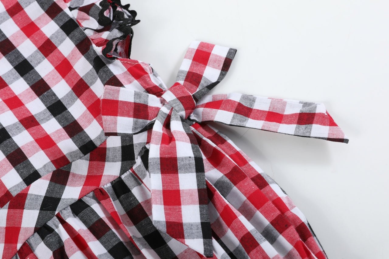 Red White and Blue Gingham Ruffle Bow Romper