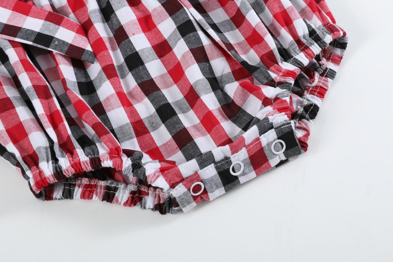 Red White and Blue Gingham Ruffle Bow Romper