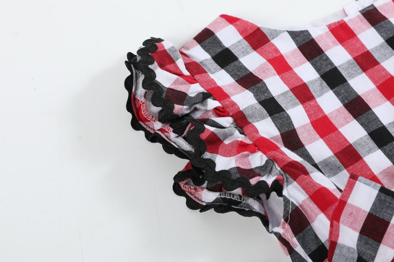 Red White and Blue Gingham Ruffle Bow Romper
