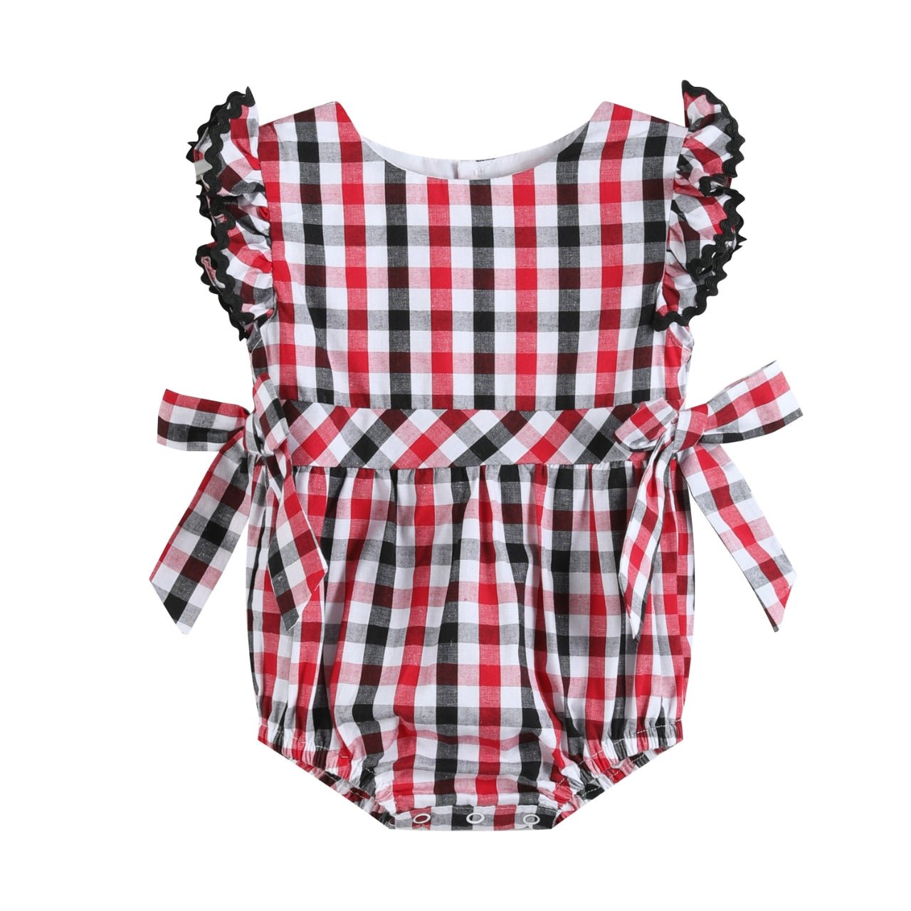 Red White and Blue Gingham Ruffle Bow Romper