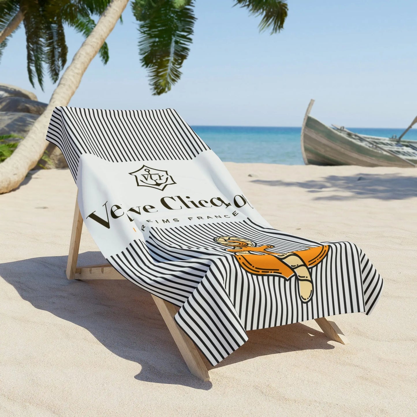 Striped Veuve Beach Towel Printify