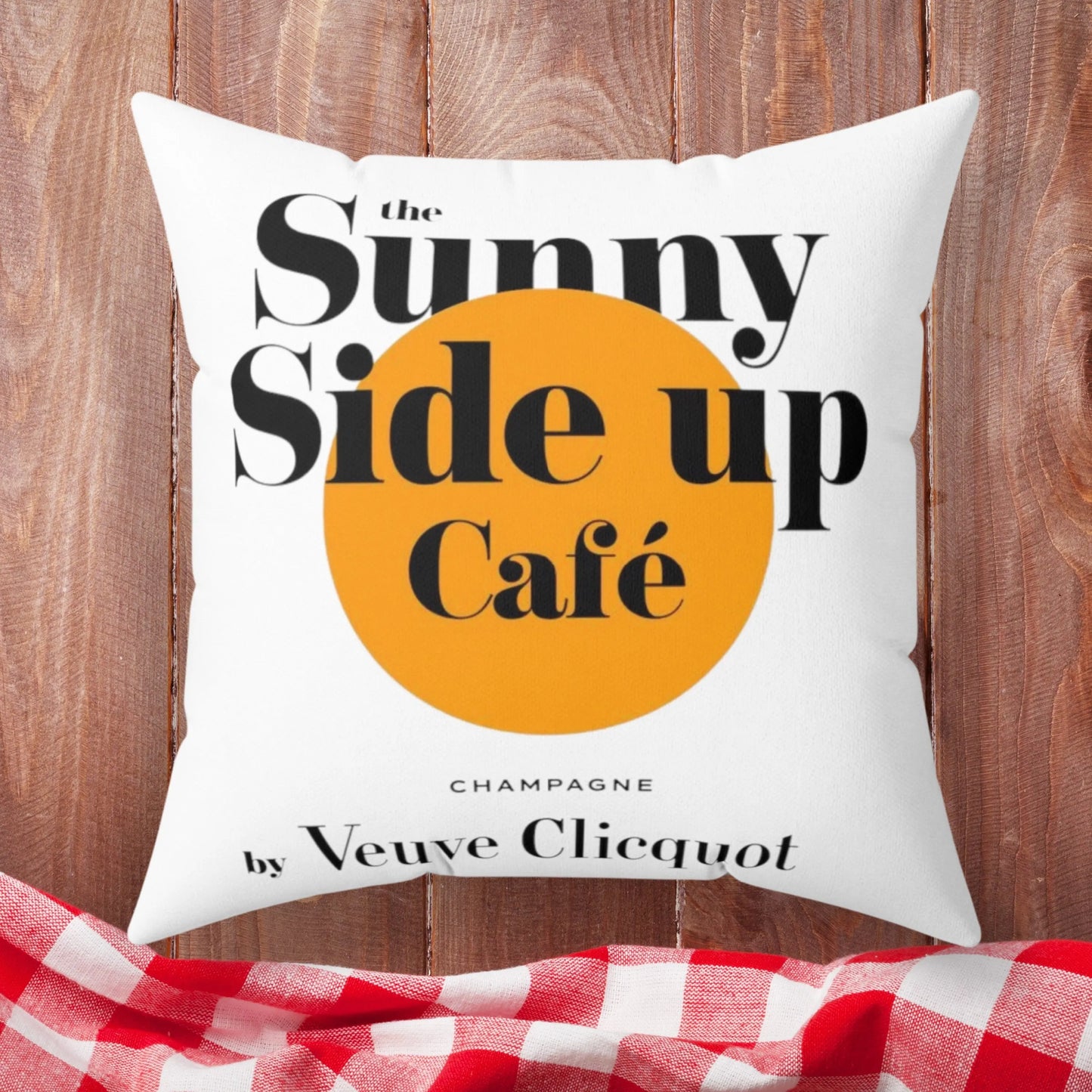 Sunny Side Up Veuve Champagne Square Throw Pillow Latchkey