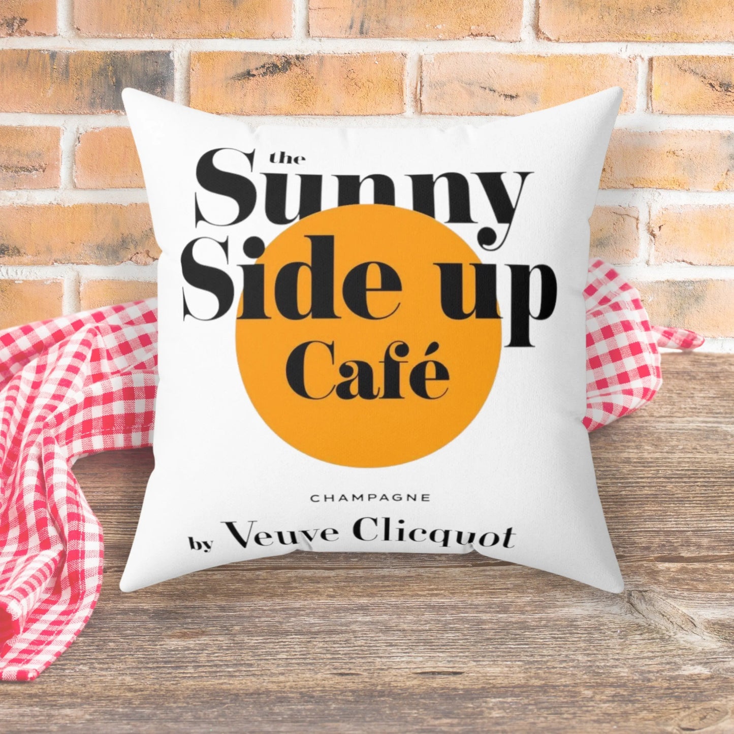 Sunny Side Up Veuve Champagne Square Throw Pillow Latchkey