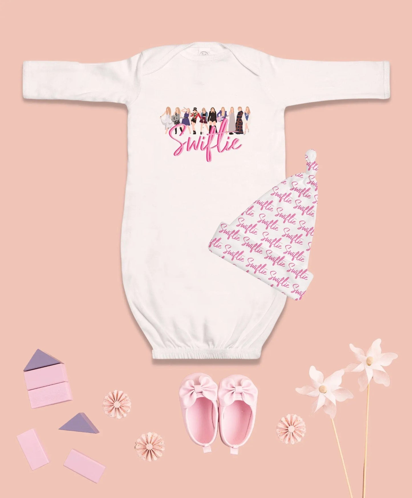 Swiftie Eras Layette Matching Gift Set Includes Newborn sleeper gown Hat and Swaddle Blanket Perfect gift for Swiftie theme baby shower Latchkey