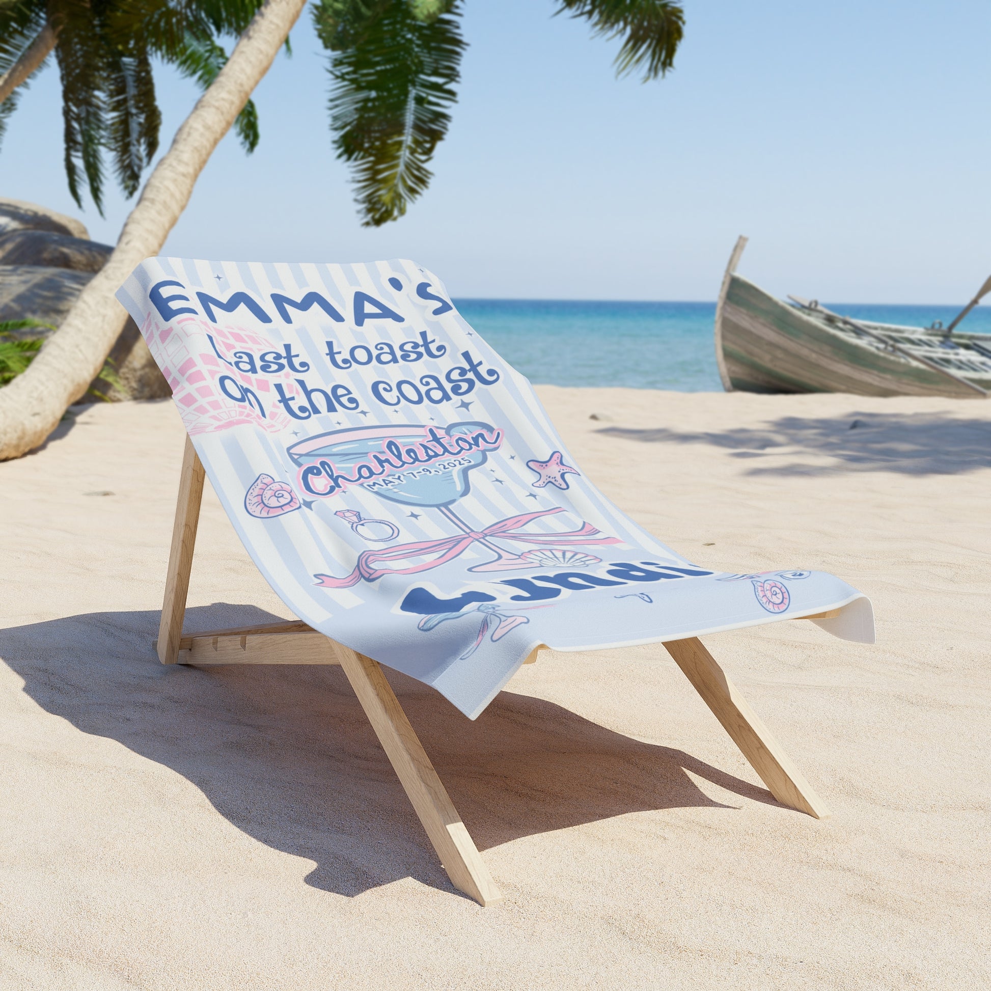 Personalized Bachelorette Beach Towel - 'Last Toast on the Coast' Coastal Theme - Latchkey 