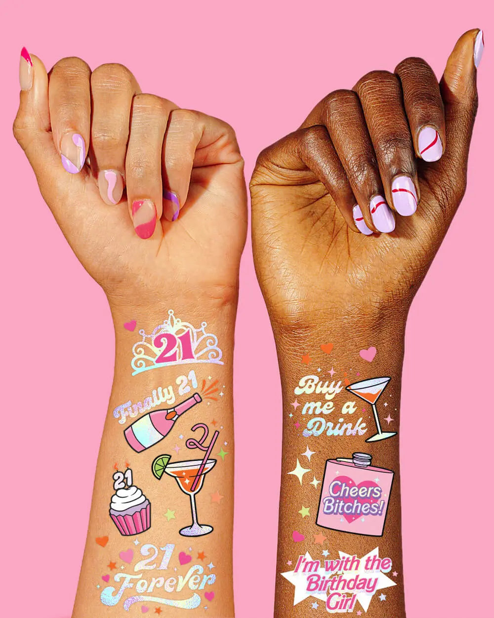 21 Forever Tats - 48 foil temporary tattoos xo, Fetti