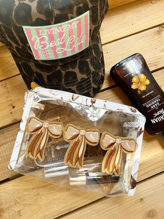 3 Brown Bows - Snap Clear Pouch KenzKustomz
