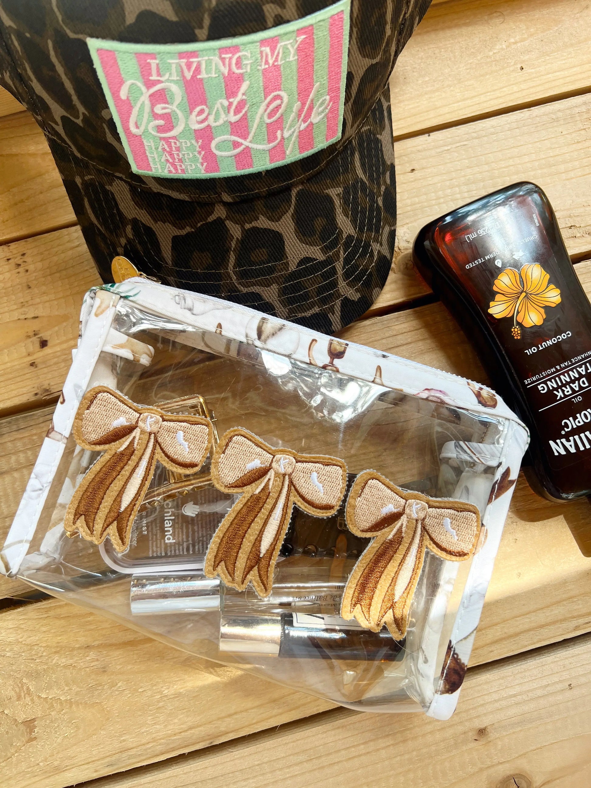 3 Brown Bows - Snap Clear Pouch KenzKustomz