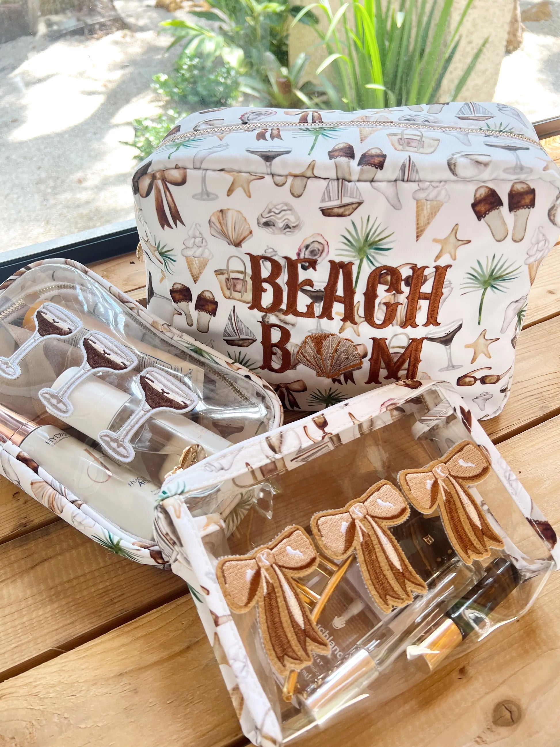 3 Brown Bows - Snap Clear Pouch KenzKustomz