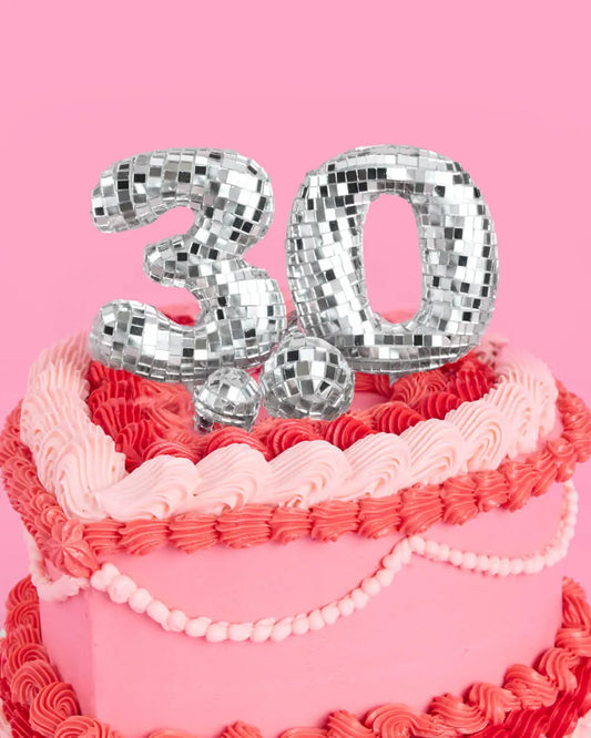 30 Disco Topper - 6 pc mirrored cake toppers xo, Fetti