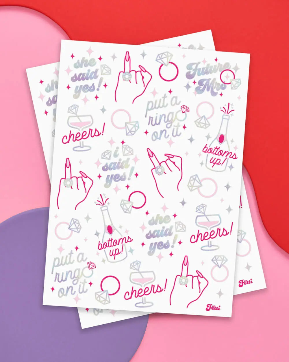 5 Karat Tats - 46 foil temporary tattoos xo, Fetti
