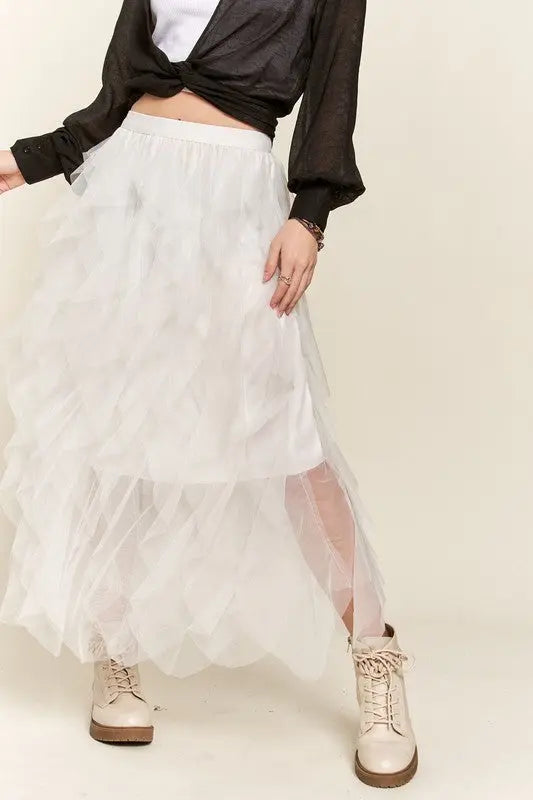 ADORA Ruffled Elastic Waist Midi Skirt Trendsi