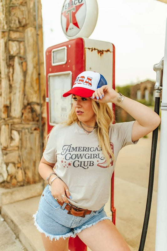American Cowgirl Club V-cut Neck Graphic Tee Wild Junkie