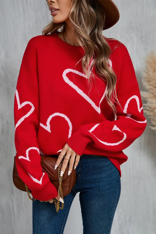 Angel Wings Heart Dropped Shoulder Long Sleeve Sweater Trendsi