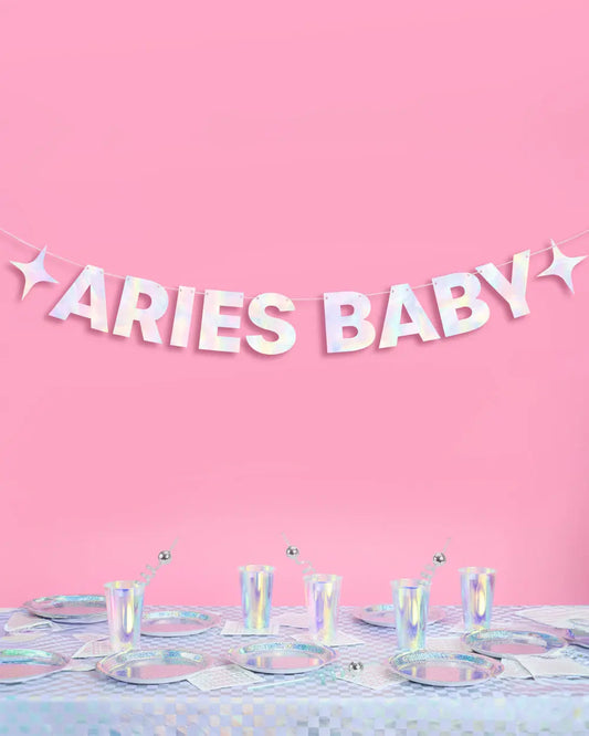 Aries Baby Banner - iridescent foil banner xo, Fetti