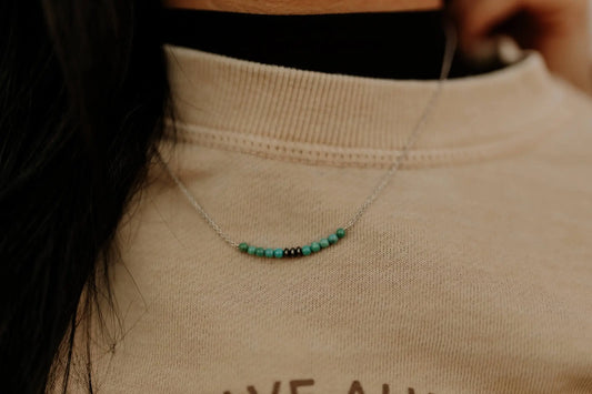 Authentic Turquoise Bead and Silver Pearl Bar Necklace Wild Junkie