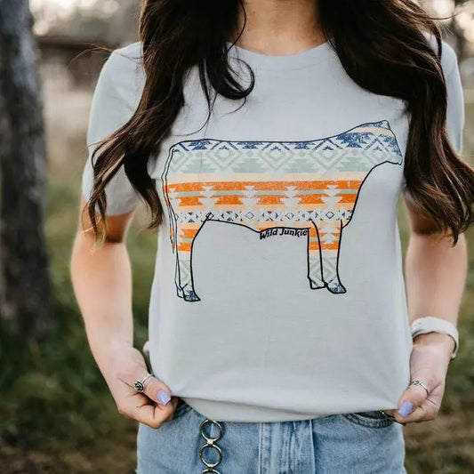 Aztec Cow Western Graphic Tee Wild Junkie