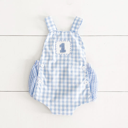 Smocked Blue First Birthday Bubble - Latchkey 