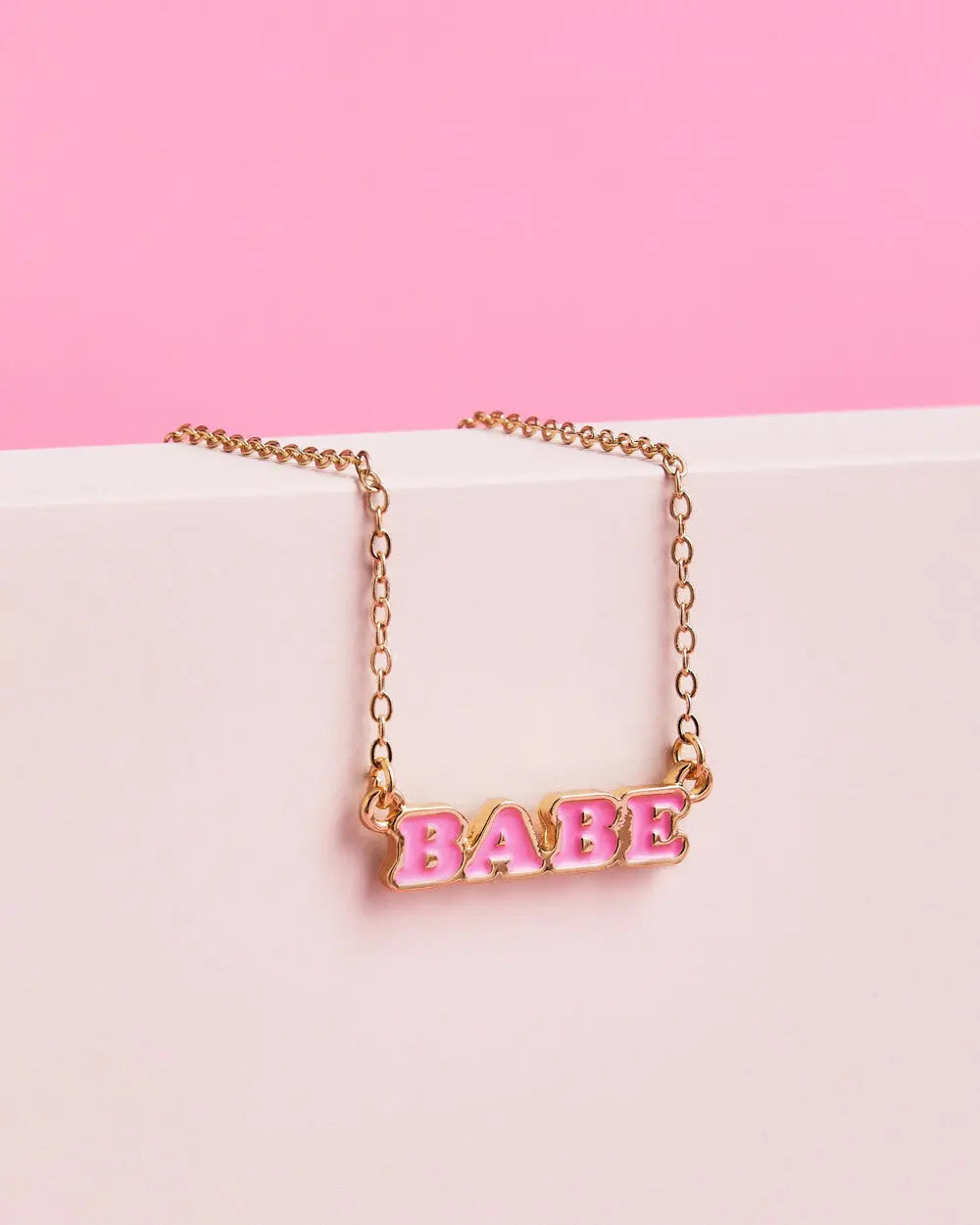 Babe to Be Necklace - pink enamel necklace xo, Fetti
