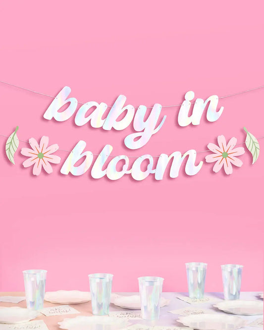 Baby in Bloom Banner - iridescent foil banner xo, Fetti